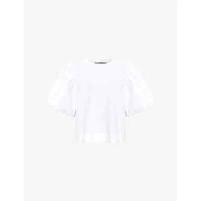 Allsaints Womens Optic White Jess Puff-sleeve Relaxed-fit Cotton T-shirt