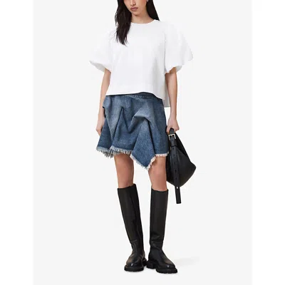 Allsaints Womens Optic White Jess Puff-sleeve Relaxed-fit Cotton T-shirt