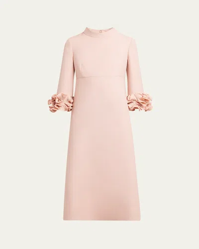 Valentino Wool-silk Floral-sleeve Midi Dress In Vieux Rose