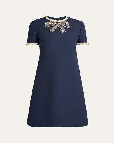 Valentino Garavani Wool And Silk Embroidered Dress In Blue