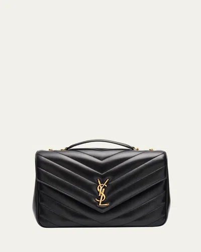Saint Laurent Loulou Large Ysl Chain Shoulder Bag In Quilted Leather In Black