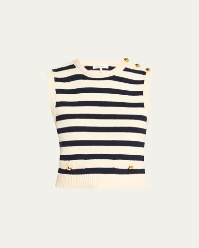 Frame The Harbor Button-embellished Striped Cotton-blend Vest In Neutral