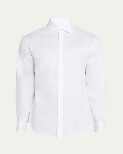 Giorgio Armani Hidden Button Long Sleeve Shirt In White Cotton