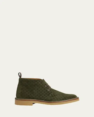 Gucci Men's Ankle Boot With Web In Green