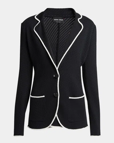 Giorgio Armani Silk Pointelle Knit Single-breasted Jacket In Black