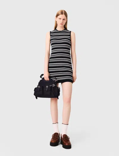 Maje Striped Mini Crochet Dress In Black