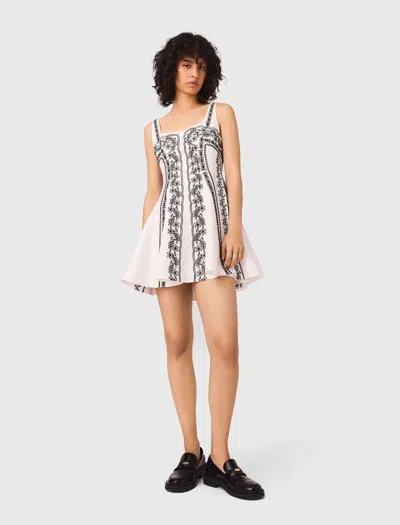 Maje Linen-blend Embroidered Mini Dress In Black