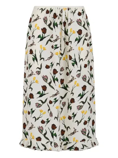 Marni Floral Print Ruffle Hem Midi Skirt In Multi