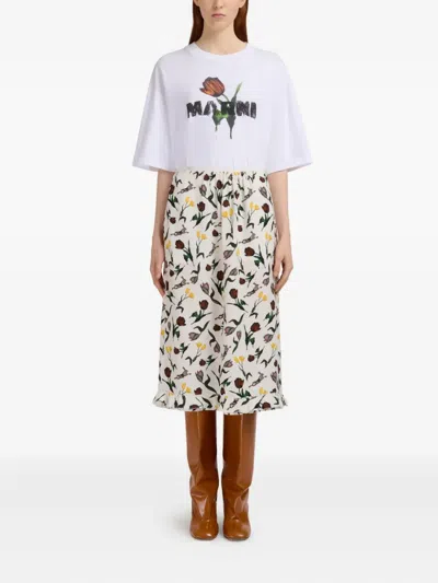 Marni Floral Print Ruffle Hem Midi Skirt In Multi