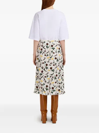 Marni Floral Print Ruffle Hem Midi Skirt In Multi