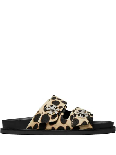 Tory Burch Round Toe Double Strap Animal Print Sandals In Multi