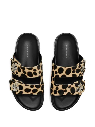 Tory Burch Round Toe Double Strap Animal Print Sandals In Multi