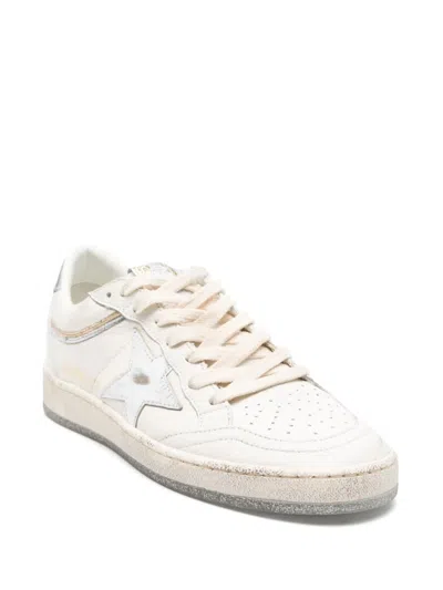 Golden Goose Ball Star Sneakers In Vintage Effect Leather With Silver Star And Heel Tab In White