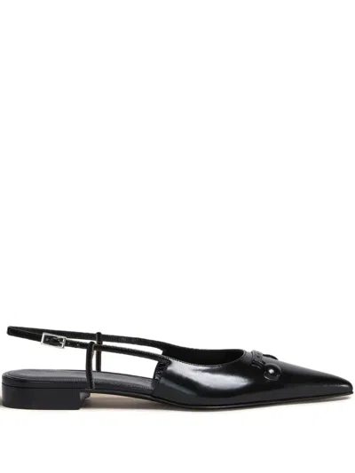 Marni Black Leather Trunkaroo Pointed Toe Slingback Ballerina Flats In Black