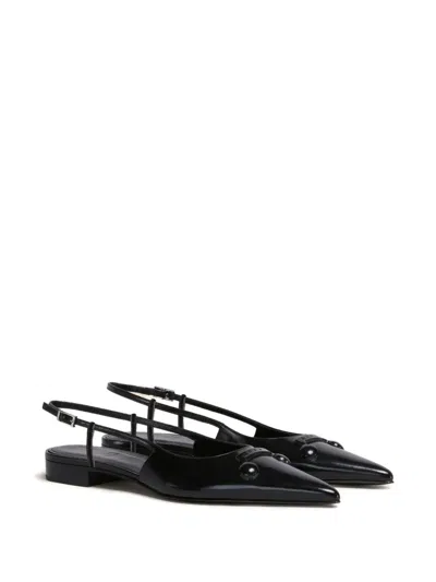 Marni Black Leather Trunkaroo Pointed Toe Slingback Ballerina Flats In Black