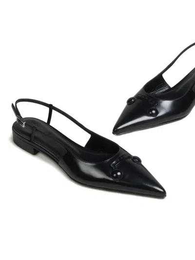 Marni Black Leather Trunkaroo Pointed Toe Slingback Ballerina Flats In Black