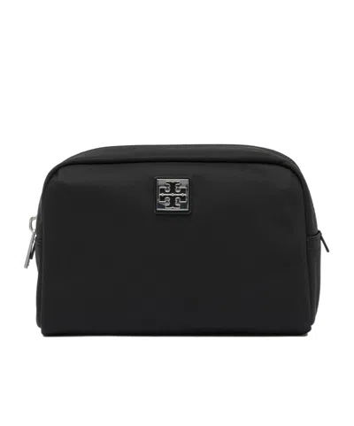 Tory Burch Virginia Logo Plaque Toiletry Bag In Black
