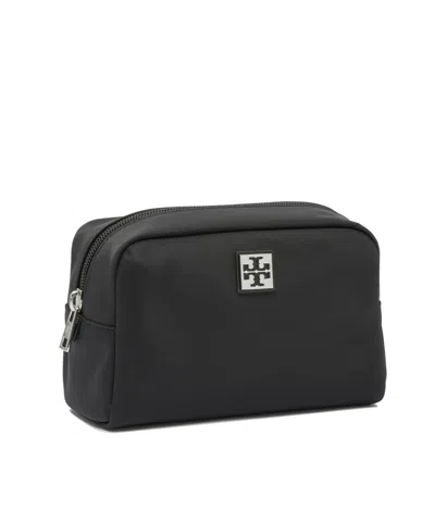 Tory Burch Virginia Logo Plaque Toiletry Bag In Black