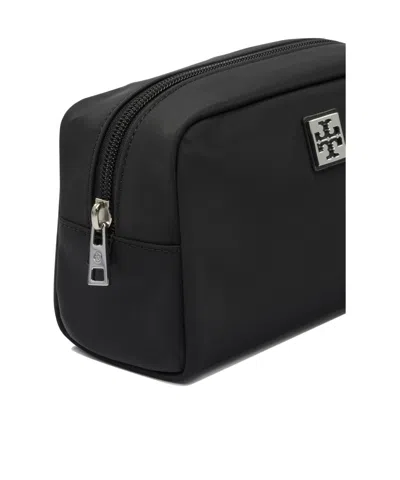 Tory Burch Virginia Logo Plaque Toiletry Bag In Black
