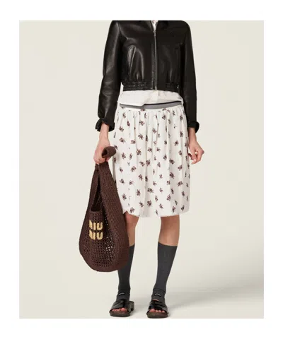 Miu Miu Printed Slubbed Poplin Skirt