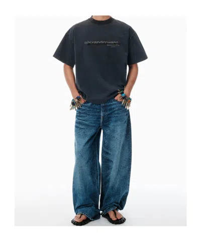 Alexander Wang T-shirt Nera Oversize In Misto Cotone In Black