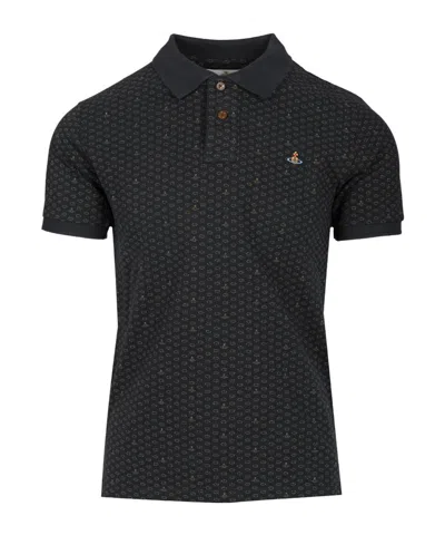 Vivienne Westwood Polo In Piquet Stampato   Uomo In Black