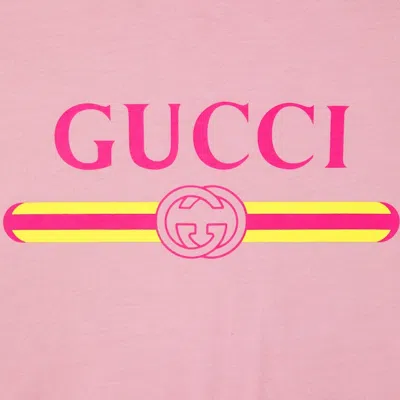 Gucci Women Pink Crewneck T-shirt With Logo Print On The Front In Cotton Woman