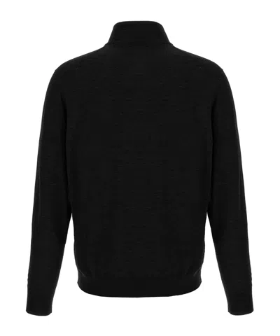 Kiton Wool Long Sleeve Polo With Ribbed Cuffs And Hem In Black