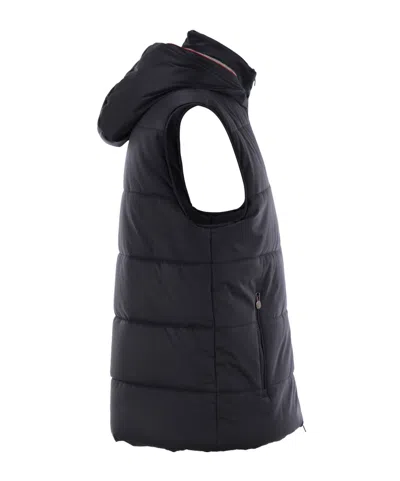 Kiton Hooded Padded Vest With Side Zip Pockets In Blue