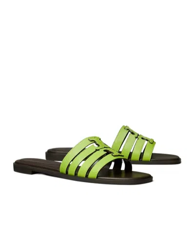 Tory Burch Strappy Flat Sole Open Toe Slippers In Green