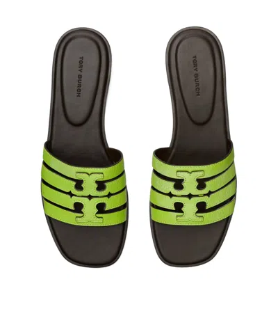 Tory Burch Strappy Flat Sole Open Toe Slippers In Green