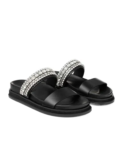 Jimmy Choo Crystal Embellished Leather Flat Sandals