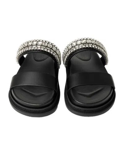 Jimmy Choo Crystal Embellished Leather Flat Sandals
