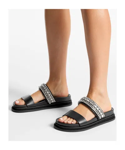 Jimmy Choo Crystal Embellished Leather Flat Sandals