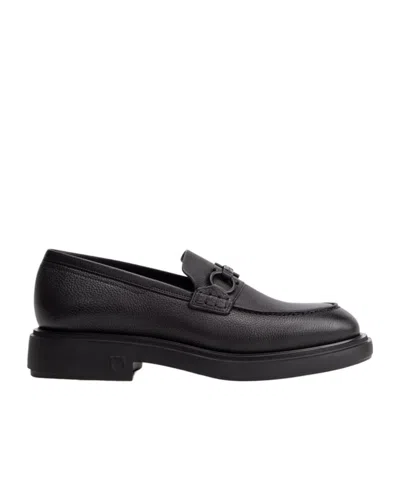Ferragamo Mocasin With Black Gancini Decoration In Black