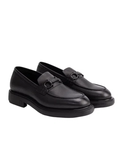 Ferragamo Mocasin With Black Gancini Decoration In Black
