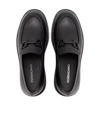 Ferragamo Mocasin With Black Gancini Decoration In Black
