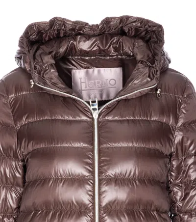 Herno A-shape Brown Ultralight Down Coat With Hood In Brown