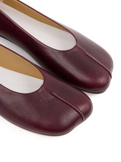 Mm6 Maison Margiela Burgundy Stitch-out Leather Ballet Flats