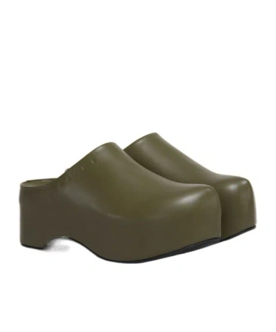 Marni Chunky Green Leather Deepsage Clog Sabots In Green