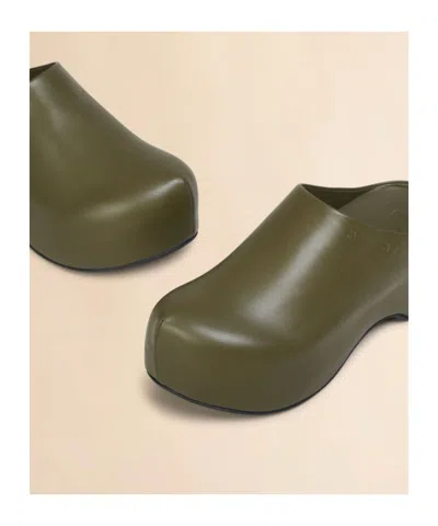 Marni Chunky Green Leather Deepsage Clog Sabots In Green