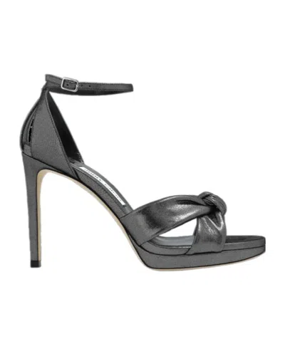 Jimmy Choo 100mm Rosie Shimmer Suede Sandals In Gray