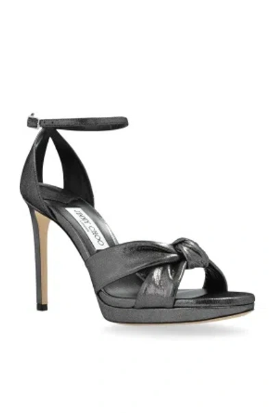 Jimmy Choo 100mm Rosie Shimmer Suede Sandals In Gray