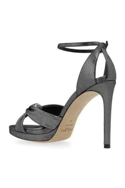 Jimmy Choo 100mm Rosie Shimmer Suede Sandals In Gray