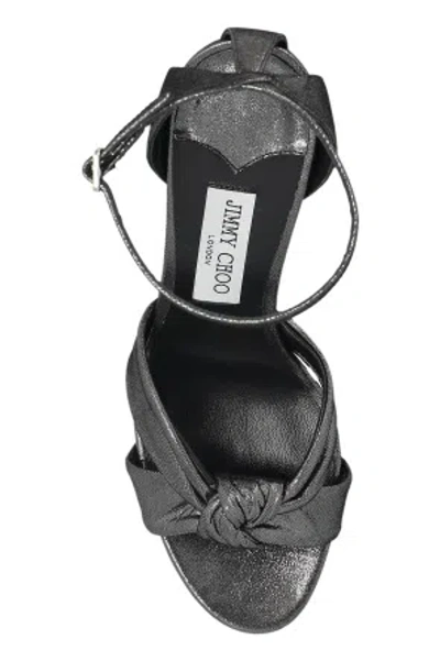 Jimmy Choo 100mm Rosie Shimmer Suede Sandals In Gray