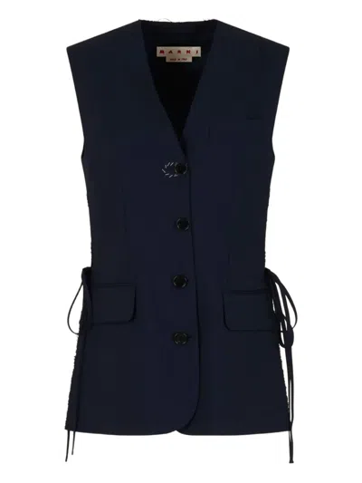 Marni Wool Vest With Slits On The Sides In Blue