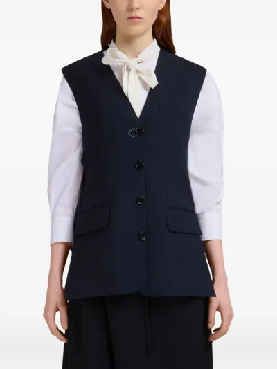 Marni Wool Vest With Slits On The Sides In Blue