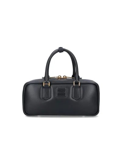 Miu Miu Smooth Shoulder Bag Adjustable Strap In Black