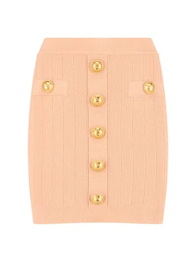 Balmain Women's 2 Pockets Buttoned Knit Short Skirt In Brown