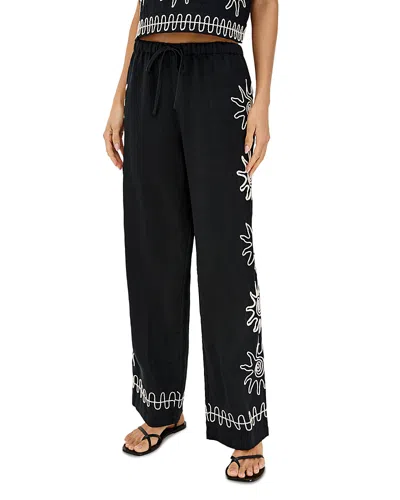 Rails X Lspace Emmie Embroidered Linen Trousers In Black